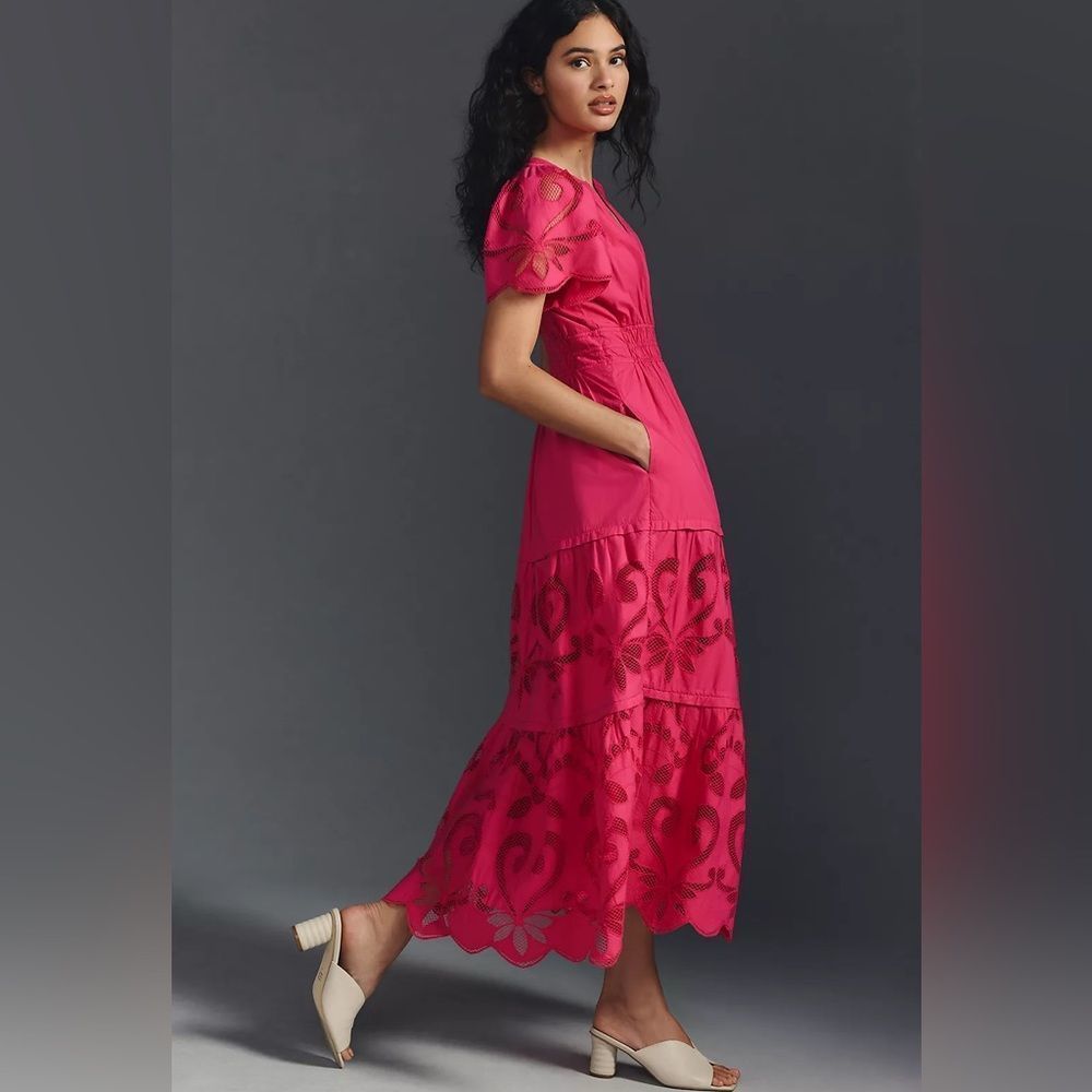 Anthropologie The Somerset Maxi Dress: Cutwork Edition Easter Pink XL